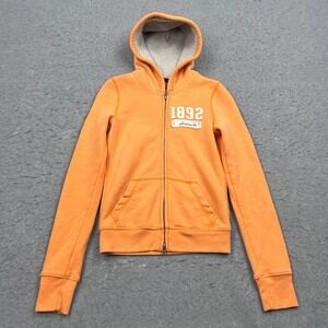 VTG Abercrombie Fitch Jacket Womens Medium Orange 1892 Full Zip Thermal Hood Y2K